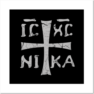 IC XC NIKA Greek Christigram  (meaning Jesus Christ Conquers) light grey text Posters and Art